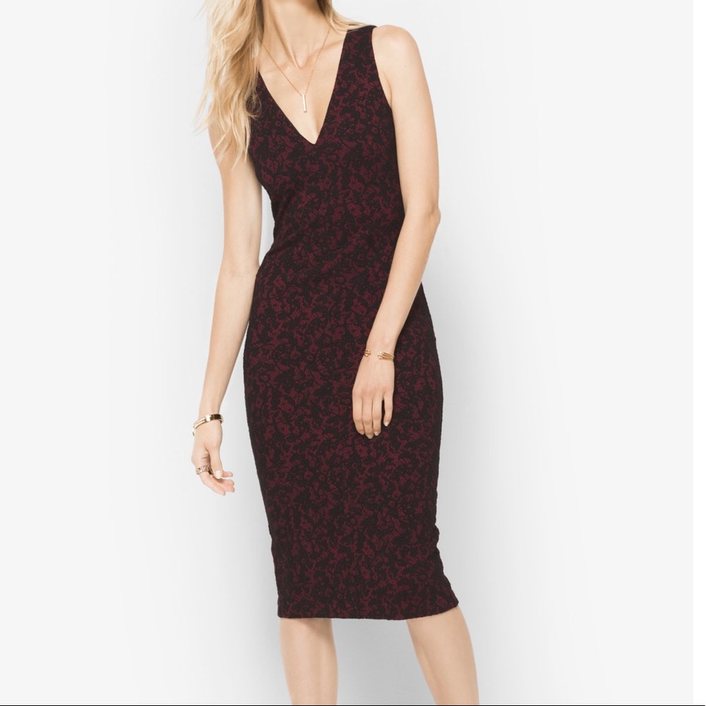 Michael Kors Red and Black Lace Dress